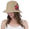 ToBeInStyle Women's Shimmery Flower Branch Folded Brim Summer Hat - L Brown view 1