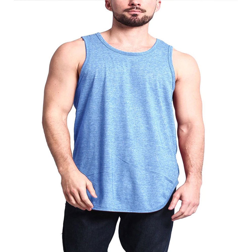 VICTORIOUS Solid Color Long Length Curved Hem Tank Top TT47 - Carolina Blue - Small - G14B