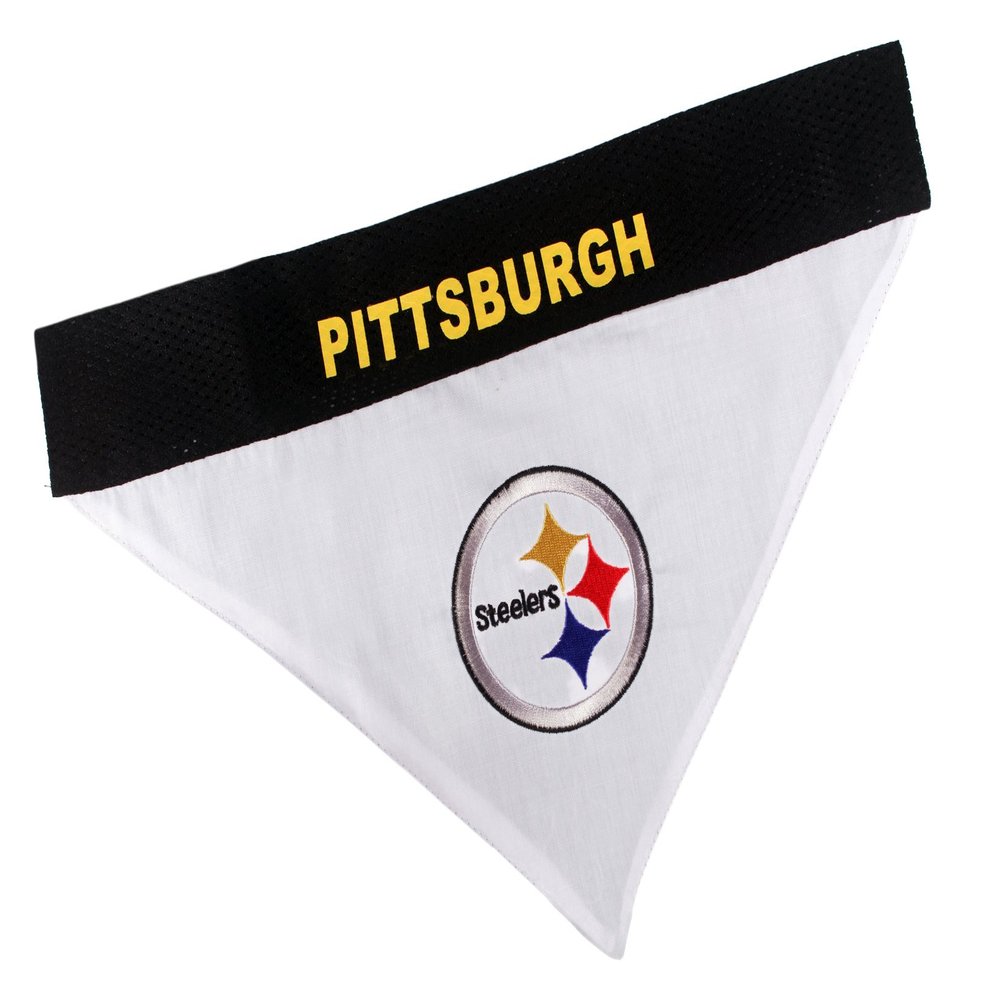 Pets First NFL DOG BANDANA - PITTSBURGH STEELERS REVERSIBLE PET BANDANA. 2 Sided Sports Bandana with a PREMIUM Embroidery TEAM LOGO, Small/Medium. - 2 Sizes & 32 NFL Teams available