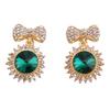 Large Austrian Crystal Clip on Earirngs Without Piercing for Women Charm Bowknot Rhinestone Earrings (Gold green) view 1