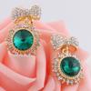 Large Austrian Crystal Clip on Earirngs Without Piercing for Women Charm Bowknot Rhinestone Earrings (Gold green) view 2