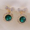 Large Austrian Crystal Clip on Earirngs Without Piercing for Women Charm Bowknot Rhinestone Earrings (Gold green) view 3