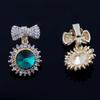 Large Austrian Crystal Clip on Earirngs Without Piercing for Women Charm Bowknot Rhinestone Earrings (Gold green) view 4