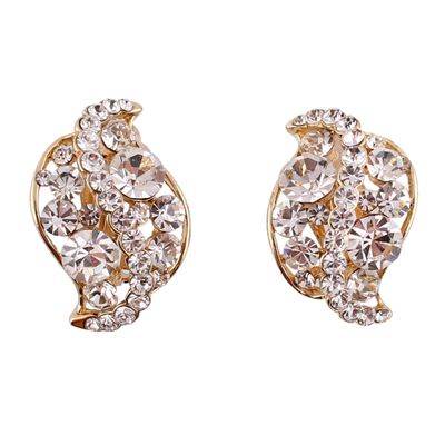 Grace Jun Vintage Bridal Rhinestone Crystal Clip on Earrings Without Piercing for Women (White)