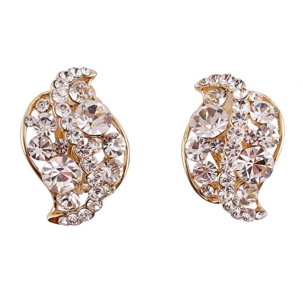 Grace Jun Vintage Bridal Rhinestone Crystal Clip on Earrings Without Piercing for Women (White)