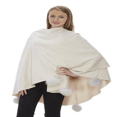 Bugatteli - Cashmere Blend Cape with Rabbit Pom Poms