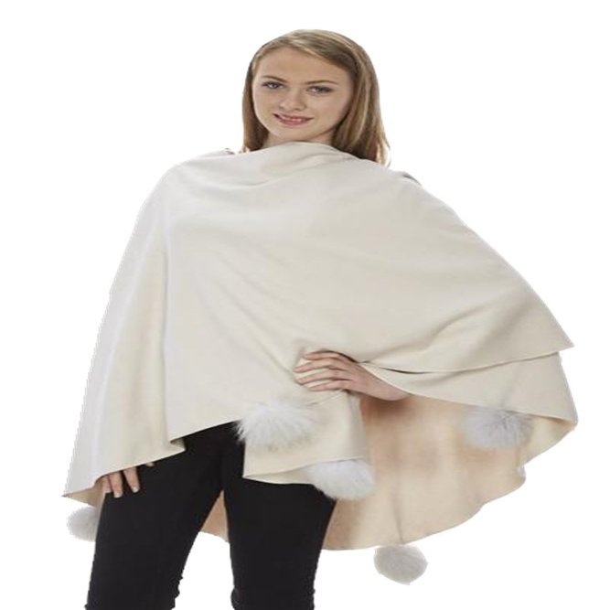 Bugatteli - Cashmere Blend Cape with Rabbit Pom Poms