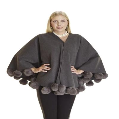 Bugatteli - Cashmere Blend Cape with Rabbit Pom Poms