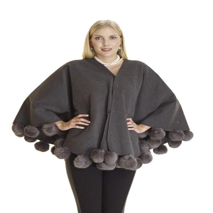 Bugatteli - Cashmere Blend Cape with Rabbit Pom Poms