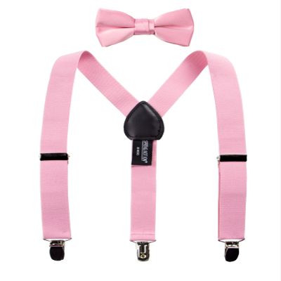Spring Notion Boys' Suspenders and Solid Color Bowtie Set Dusty Pink Medium