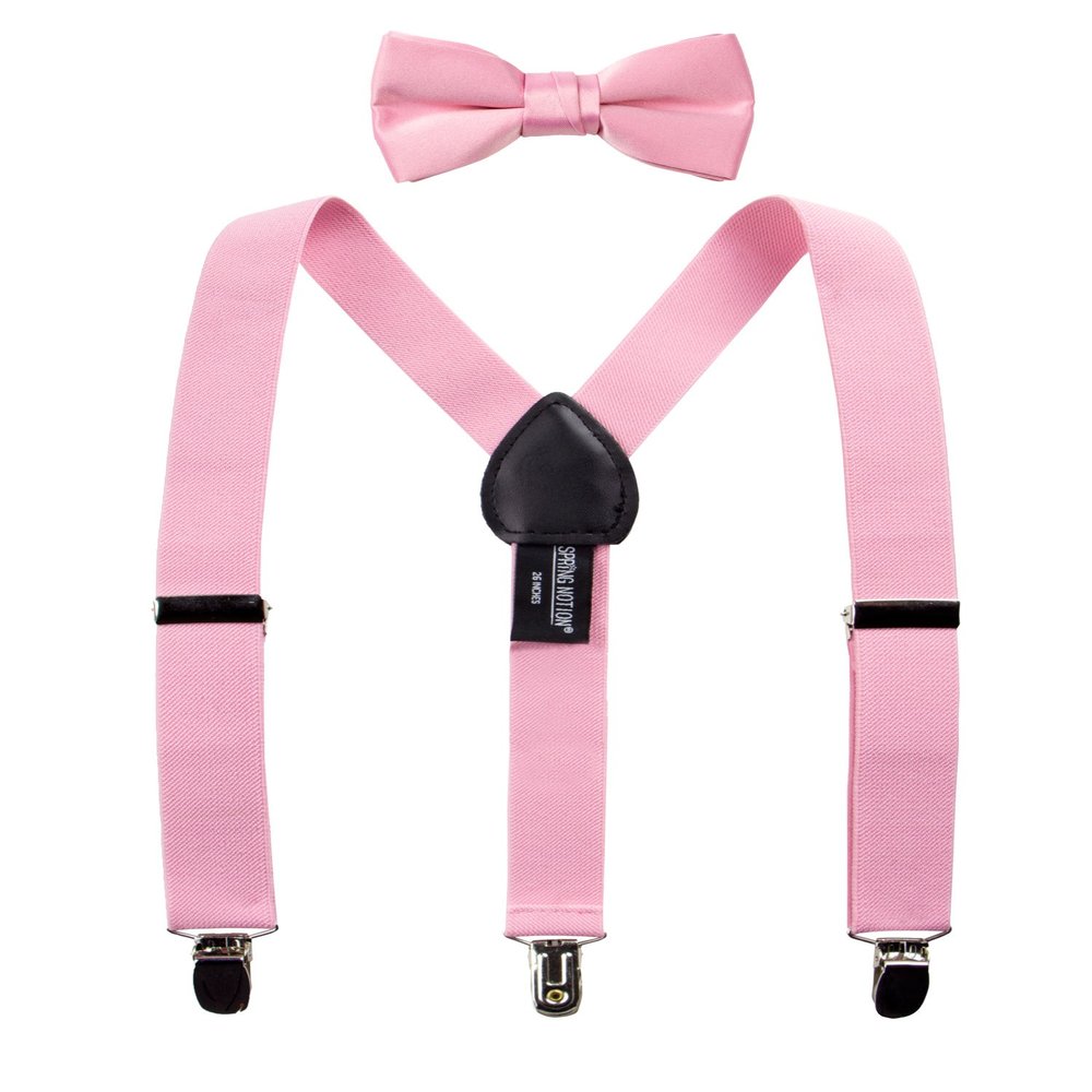 Spring Notion Boys' Suspenders and Solid Color Bowtie Set Dusty Pink Medium