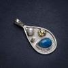 StarGems Natural Two Tones Navy Sodalite and River Pearl 925 Sterling Silver Pendant 1 1/2" T1157 view 2