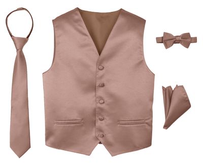 Spring Notion Boys' 4-Piece Satin Tuxedo Vest Set 4T Pink Copper