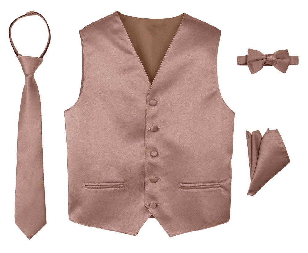 Spring Notion Boys' 4-Piece Satin Tuxedo Vest Set 4T Pink Copper