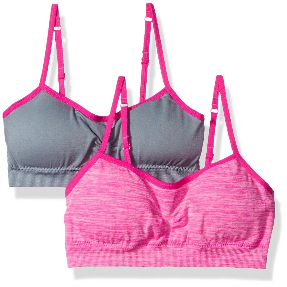 Candie's Big Girl's 2 Pack Seamless Strappy Bralettes Bra, Pink/Grey Pink, S