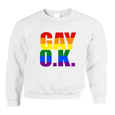 ALLNTRENDS Adult Sweatshirt Gay OK Rainbow Pride Love Lesbian Top (2XL, White)