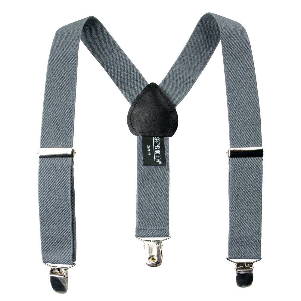 Spring Notion Boys' Elastic Suspenders with Leather Crosspatch Medium Grey Large