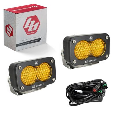 Baja Designs S2 Sport Black LED Light Pod Pair - 2PCS LED with Wiring Harness (Work/Scene; Amber)