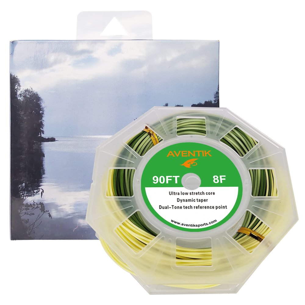 Aventik Weight Forward Fly Fishing Line Floating PercerptionLine Ultra Low Core 2PCS Welded Loop (Light Green+Dark Green+Yellow, WF8F)