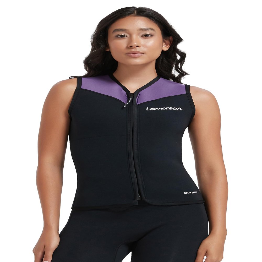 Lemorecn Wetsuit Top Women, 3mm Sleeveless Neoprene Wet Suit Tops Jacket Front Zip Diving Vest for Water Sports