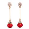 Grace Jun Gold Plated Full Rhinestone Long Tassel Drop Clip on Earrings Without Piercing for Women Cuff Earings (ear clip red) view 1