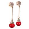 Grace Jun Gold Plated Full Rhinestone Long Tassel Drop Clip on Earrings Without Piercing for Women Cuff Earings (ear clip red) view 2