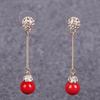Grace Jun Bridal Gold Plated Full Rhinestone Long Drop Earrings and Clip on Earrings Without Piercing (ear needle red) view 2