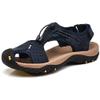 rismart Men's Closed Toe Hiking Sandals Adjustable Hook & Loop Straps Suede Leather Outdoor Trekking Shoes for Summer Walking (Navy Blue, 8.5) view 2