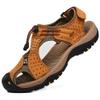rismart Men's Closed Toe Hiking Sandals Adjustable Hook & Loop Straps Suede Leather Outdoor Trekking Shoes for Summer Walking (Tan, 7) view 1