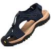 rismart Men's Closed Toe Hiking Sandals Adjustable Hook & Loop Straps Suede Leather Outdoor Trekking Shoes for Summer Walking (Navy Blue, 7.5) view 1