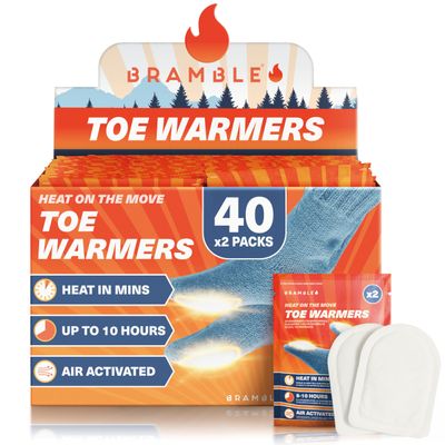 Bramble 80 Adhesive Toe Warmers for Feet (40 Pairs) | Long-Lasting Foot Warmers with Up to 10 Hours of Heat | Heat Pack Disposable Feet Warmers, Foot Warmer for Cold Weather & Outdoor Activities