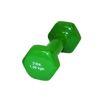 Fabrication Enterprises 10-0552 Cando Solid Iron Dumbbell, Color-Coded Vinyl Coated, 3 lb., Green