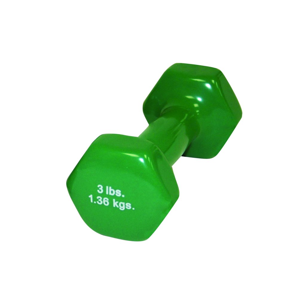 Fabrication Enterprises 10-0552 Cando Solid Iron Dumbbell, Color-Coded Vinyl Coated, 3 lb., Green