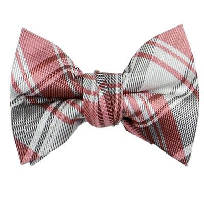 Spring Notion Boys' Pre-tied Woven Bow Tie Large Pink Grey Checkered