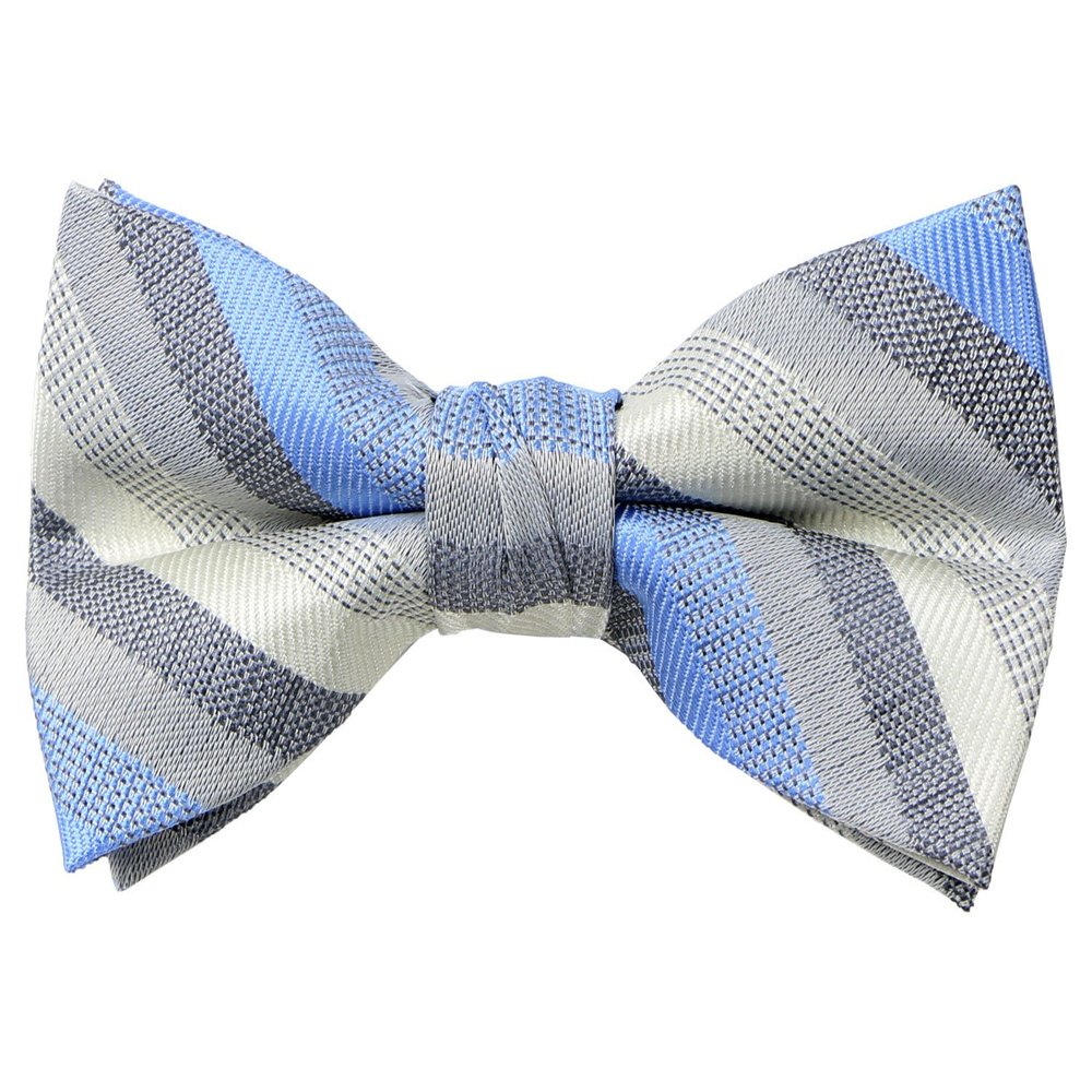 Spring Notion Boys' Pre-tied Woven Bow Tie Large Blue Ivory Stripes