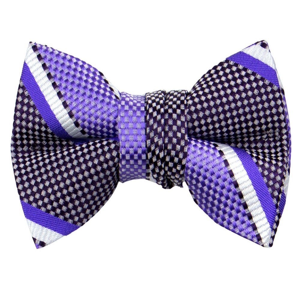 Spring Notion Boys' Pre-tied Woven Bow Tie Large Purple Stripes