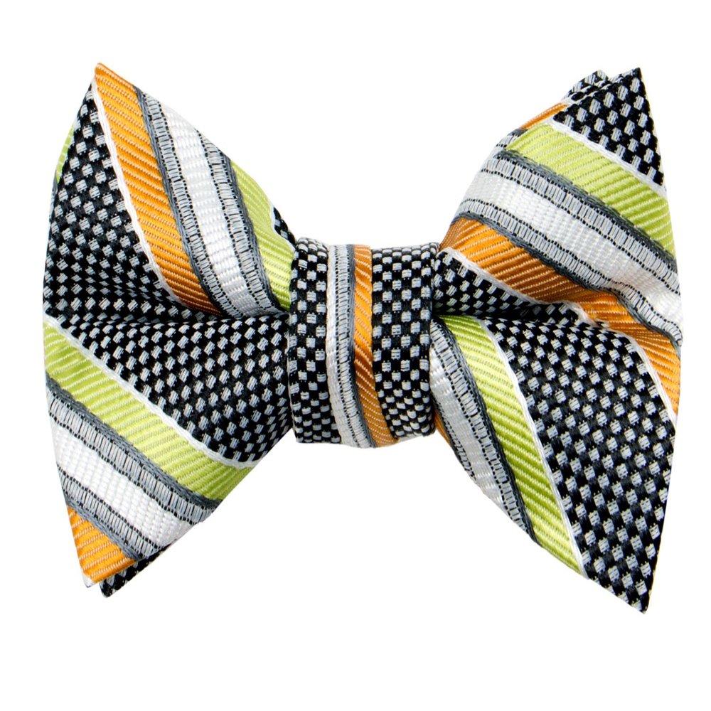 Spring Notion Boys' Pre-tied Woven Bow Tie Large Lime Orange Stripes