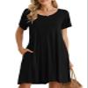 BELAROI Womens Summer Casual T Shirt Dresses Short Sleeve Swing Tunic Dress(M, Black)