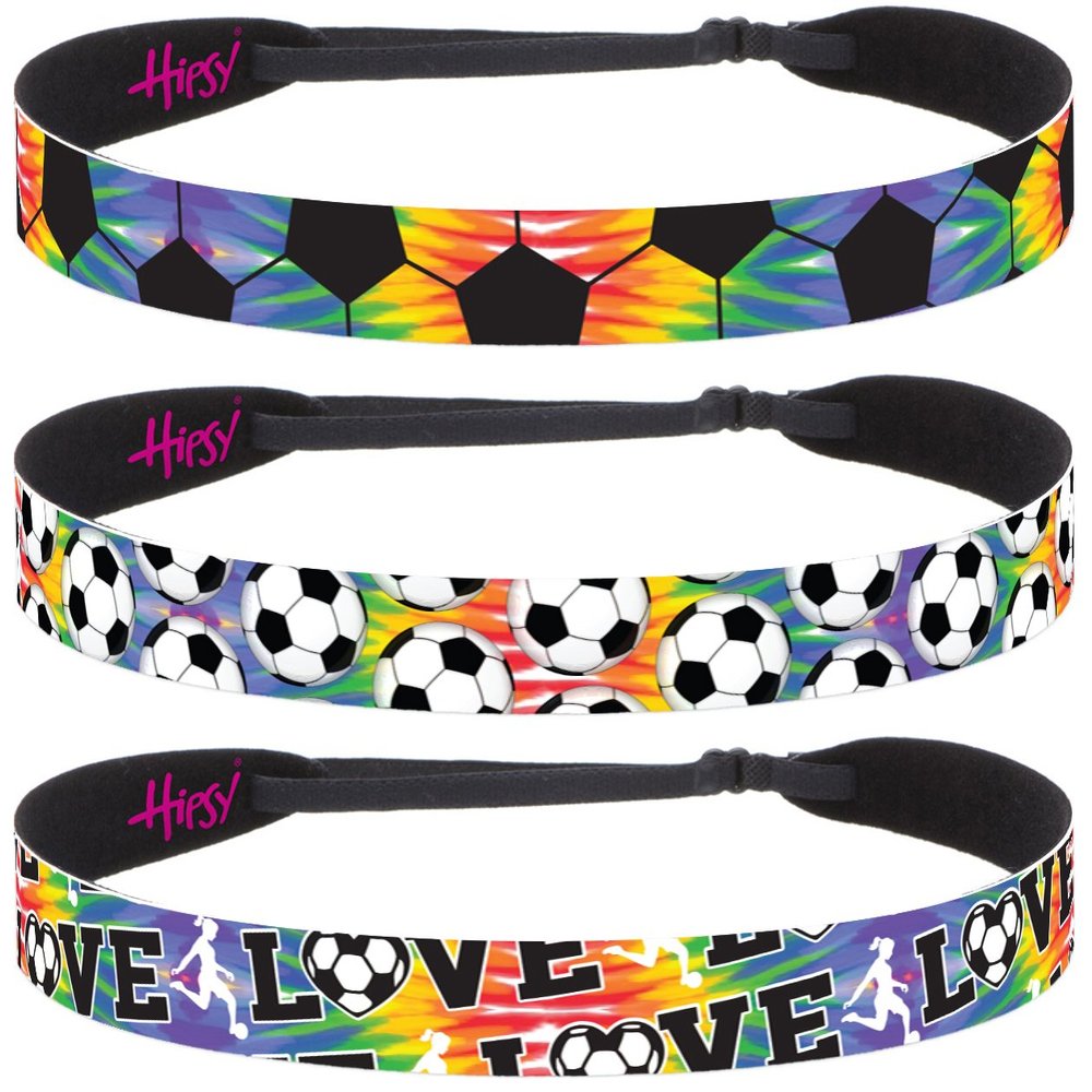 Hipsy Women's Adjustable NO SLIP I Love Soccer Headbands (Tie Dye Mixed Soccer 3pk)