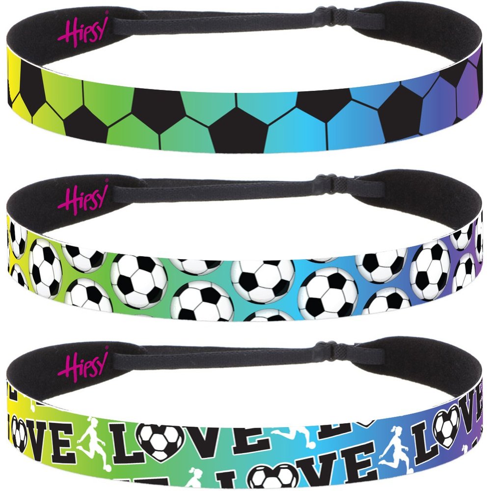 Hipsy Women's Adjustable NO SLIP I Love Soccer Headbands (Rainbow Mixed Soccer 3pk)