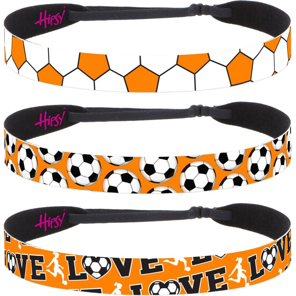 Hipsy Women's Adjustable NO SLIP I Love Soccer Headbands (Orange Mixed Soccer 3pk)