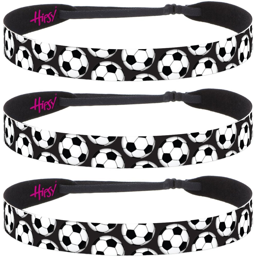 Hipsy Women's Adjustable NO SLIP I Love Soccer Headbands (Black Soccer Balls 3pk)