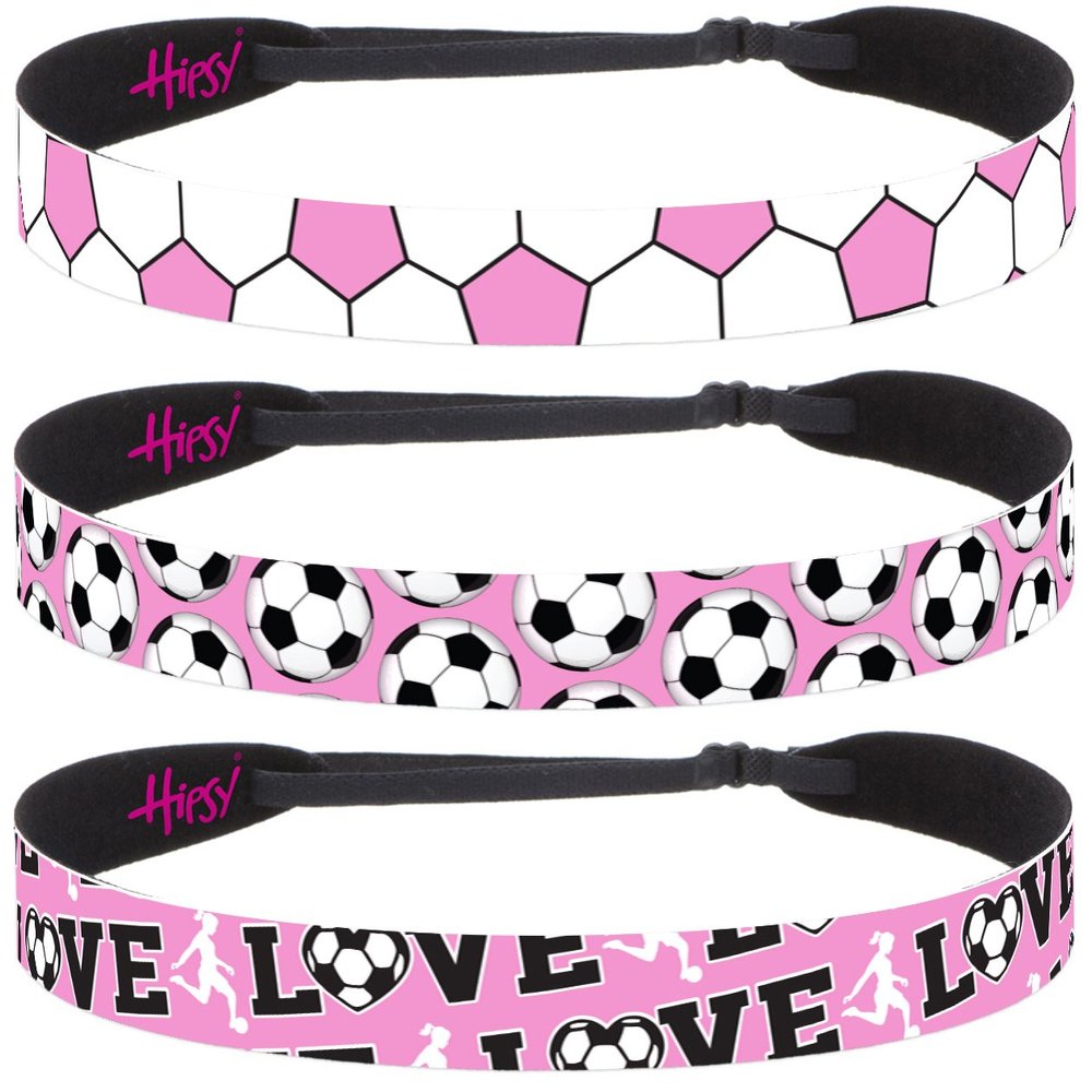 Hipsy Women's Adjustable NO SLIP I Love Soccer Headbands (Light Pink Mixed Soccer 3pk)