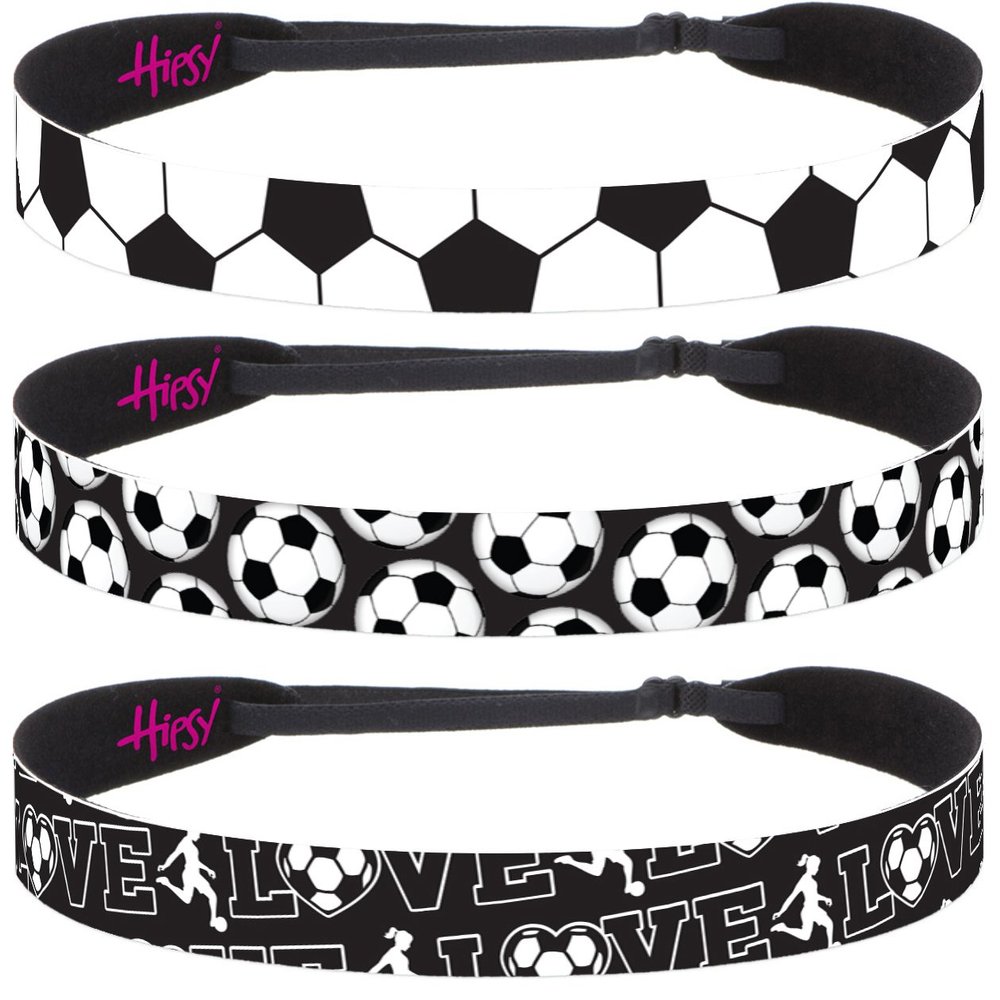 Hipsy Women's Adjustable NO SLIP I Love Soccer Headbands (Black Mixed Soccer 3pk)