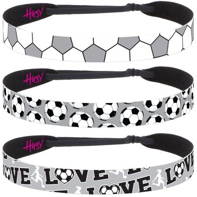 Hipsy Women's Adjustable NO SLIP I Love Soccer Headbands (Grey Mixed Soccer 3pk)