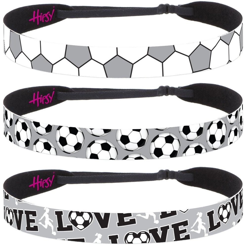 Hipsy Women's Adjustable NO SLIP I Love Soccer Headbands (Grey Mixed Soccer 3pk)