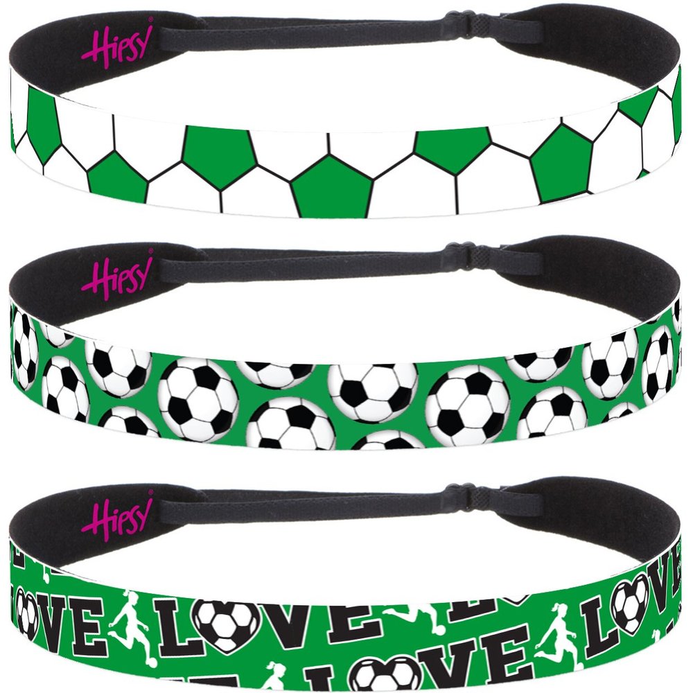 Hipsy Women's Adjustable NO SLIP I Love Soccer Headbands (Green Mixed Soccer 3pk)