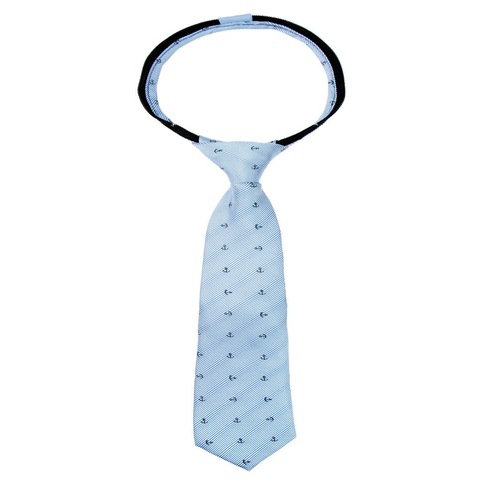 Spring Notion Boys' Pre-tied Woven Zipper Tie Medium Blue Silver Anchor