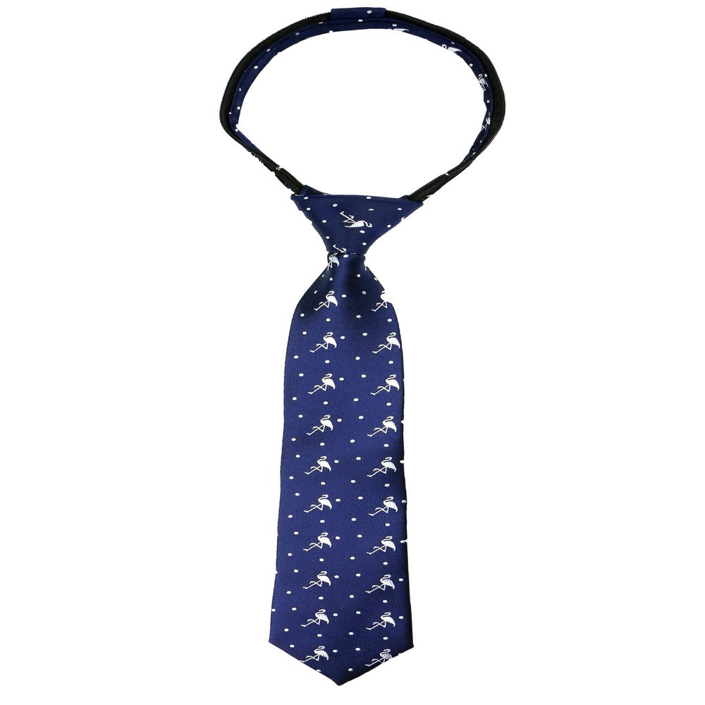 Spring Notion Boys' Pre-tied Woven Zipper Tie Small Navy Silver Flamingo