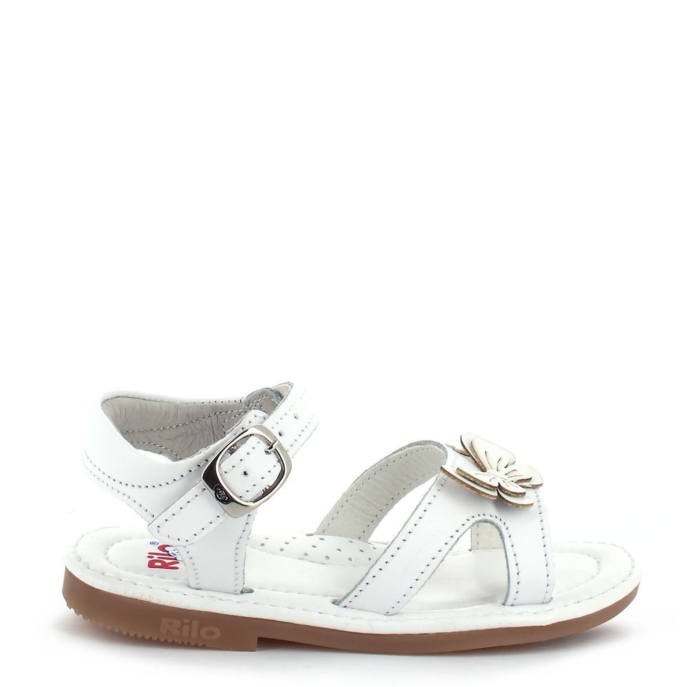 Rilo Dress Sandal for Girl's accentuated with a Butterfly and flower's. (8, White)
